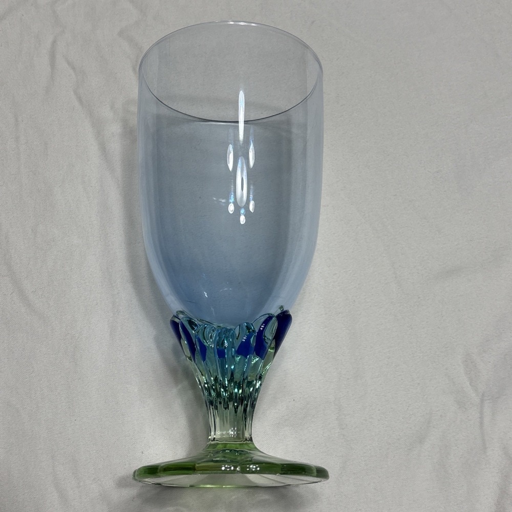 BORMIOLI ROCCO BAHIA BLUE AND GREEN GOBLET ICE TEA GLASS 7 1/4 IN